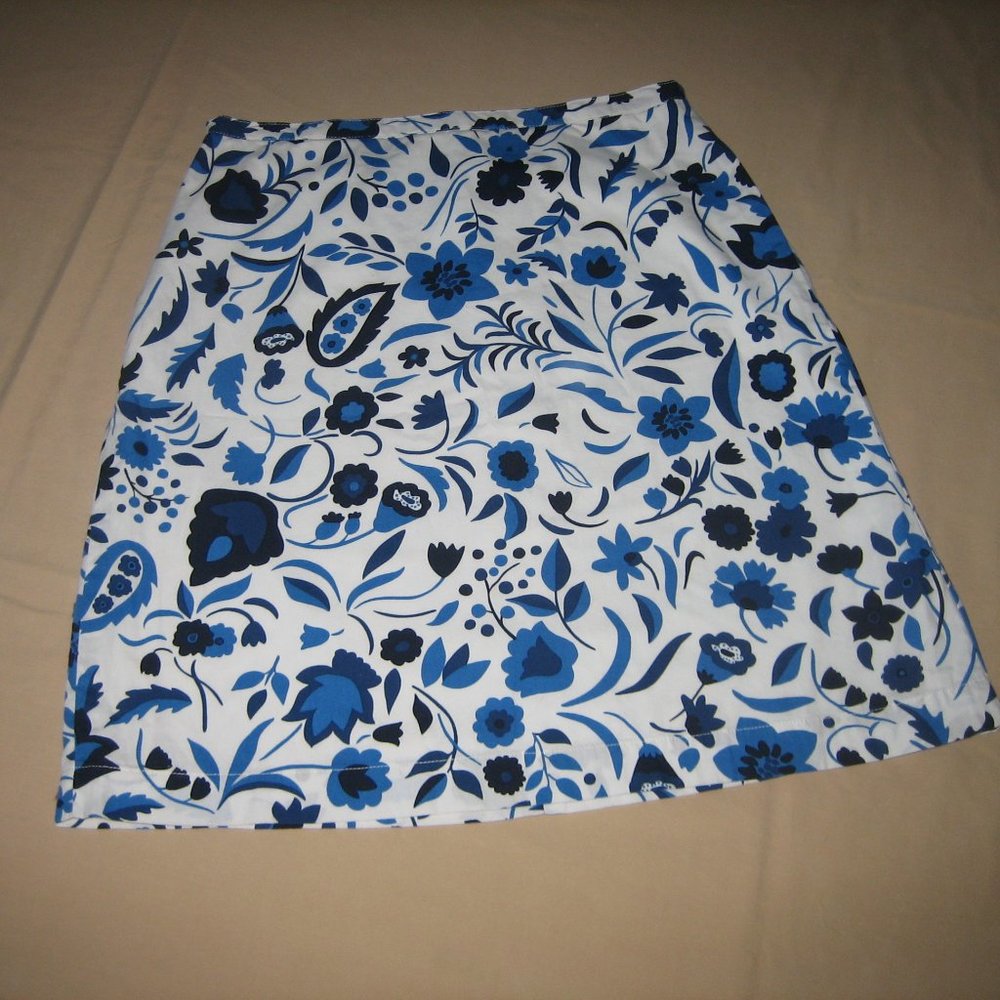 Boden Skirt Floral Cotton Lined Blue Paisley Pencil Sz 4 P Petite